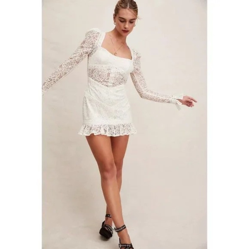 For Love and Lemons Cleo Mini Dress in Ivory Size Large